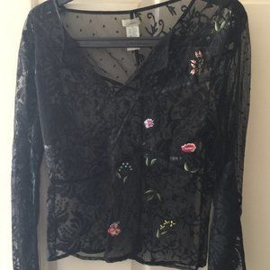 Anthropologie Black lace embroidered Top , Size 6